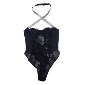 Victoria's Secret Very Sexy Shine Strap Halter Lace Teddy Black Size Medium